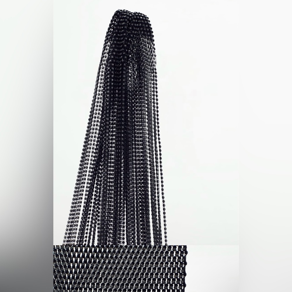 ZARA NEW WOMAN JEWEL WATERFALL DRESS WITH RHINESTONES SILVER - Picture 12 of 14